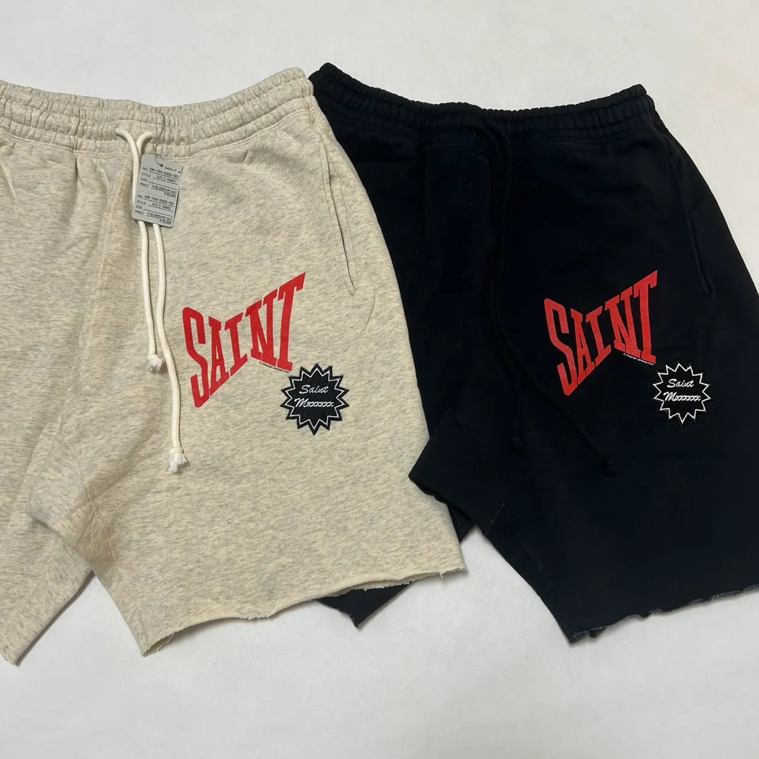 SAINT Mxxxxxx 'SAINT' SWEAT SHORTS/GRY/BLK embroidered SAINT LOGO basic shorts, distressed gray/washed black S-XL, four needles and six threads throughout, produced by a major domestic factory, imported Tajima machine embroidery, washed and distressed, original version